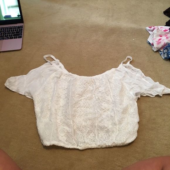 Hollister Tops - white cold shoulder crop top